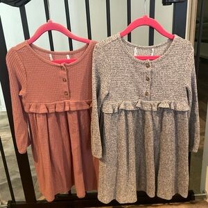 Pair of Cozy Knit Kids Dresses - Pink and Gray